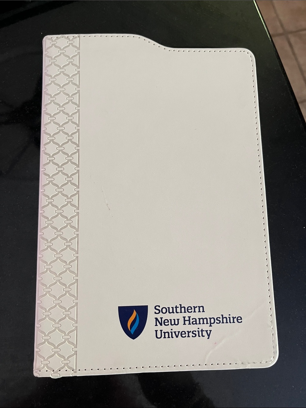 White Journal Notebook SNHU ivory Saratoga leather journal w/ pen